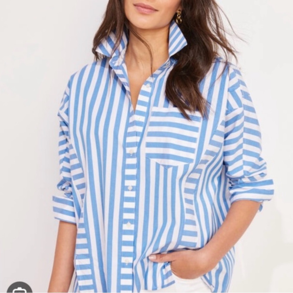 Blue and White Striped Button-Up Shirt vineyard vines sz 14 new